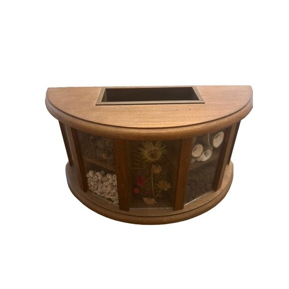 Vintage Wooden Napkin Holder HIMARK Yoshikawa Letter holder MCM Shells Flowers - Picture 2 of 9